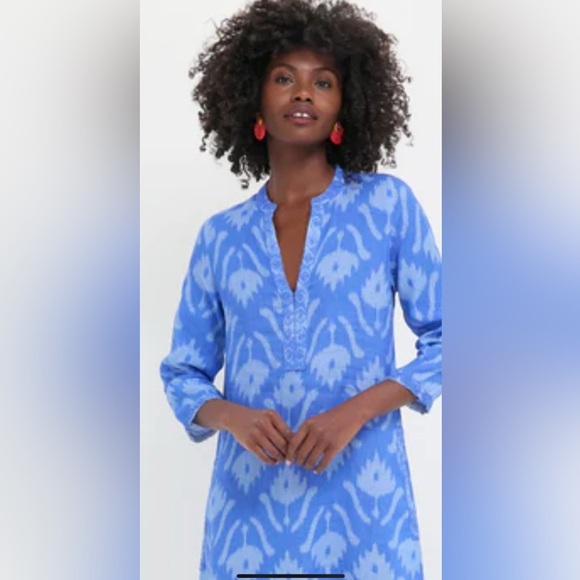 Nemo with Love Sapphire Short Kaftan Dress Ikat Blue $278 NWT Medium Tuckernuck - Picture 1 of 9
